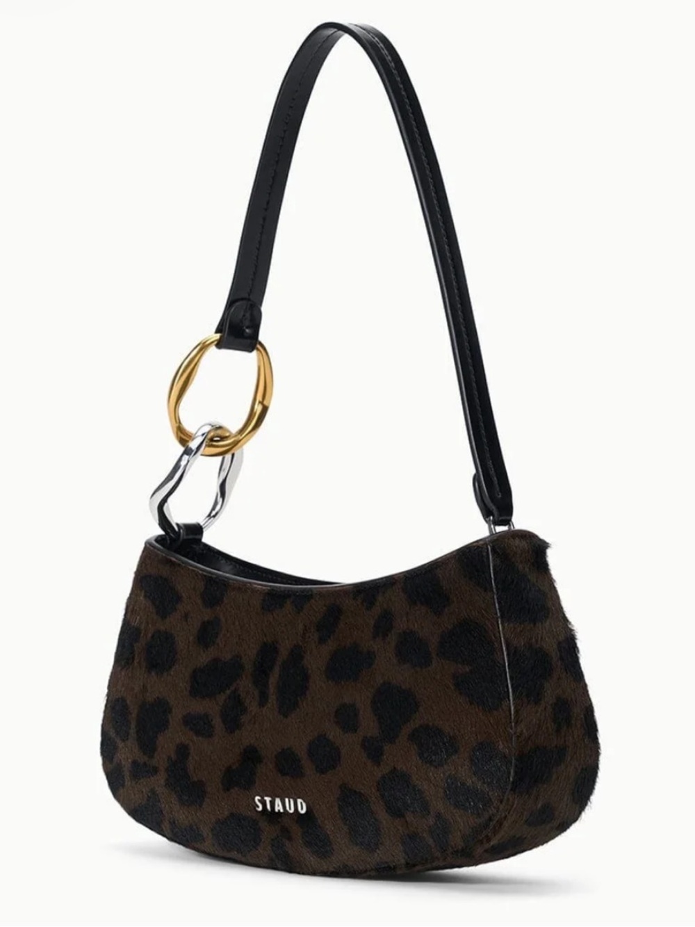 Staud Ollie Leopard-Print Brown & Black Calf Hair Shoulder Bag NWT
